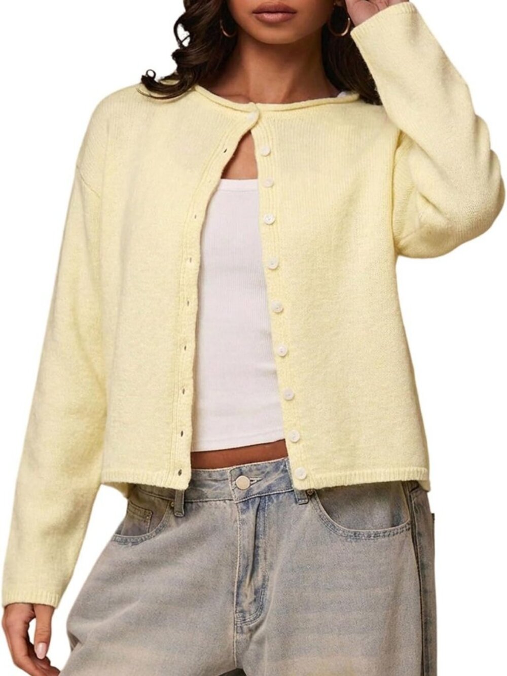 Cozy Button-Up Knit Cardigan for Women | Long Sleeve Crew Neck Fall Sweater